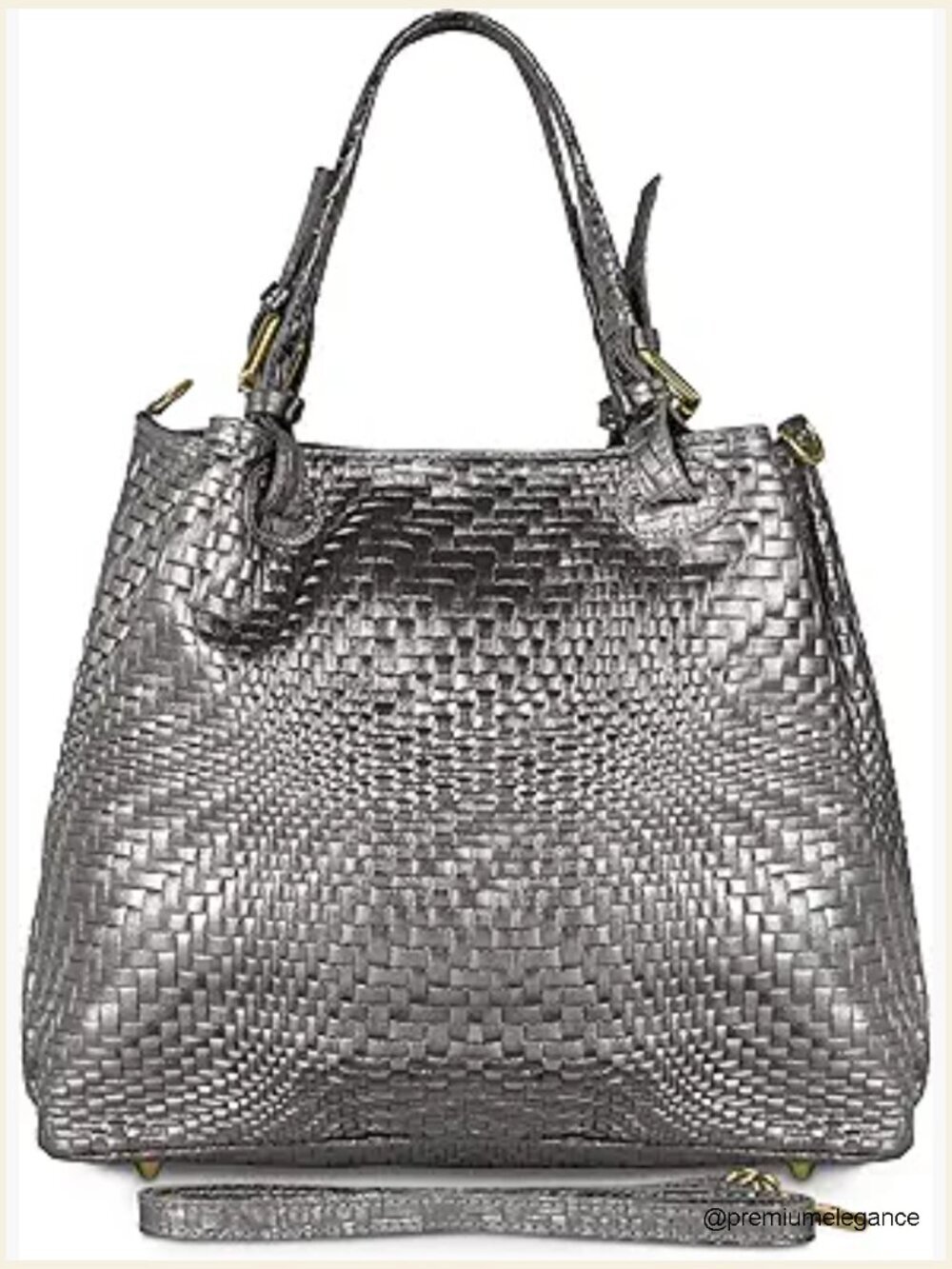 Medium Genuine Suede Top-Handle Bag Metallic Grid Removable Strap Shoulder